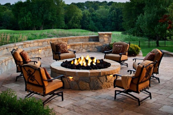 outdoor sitting area along with fire